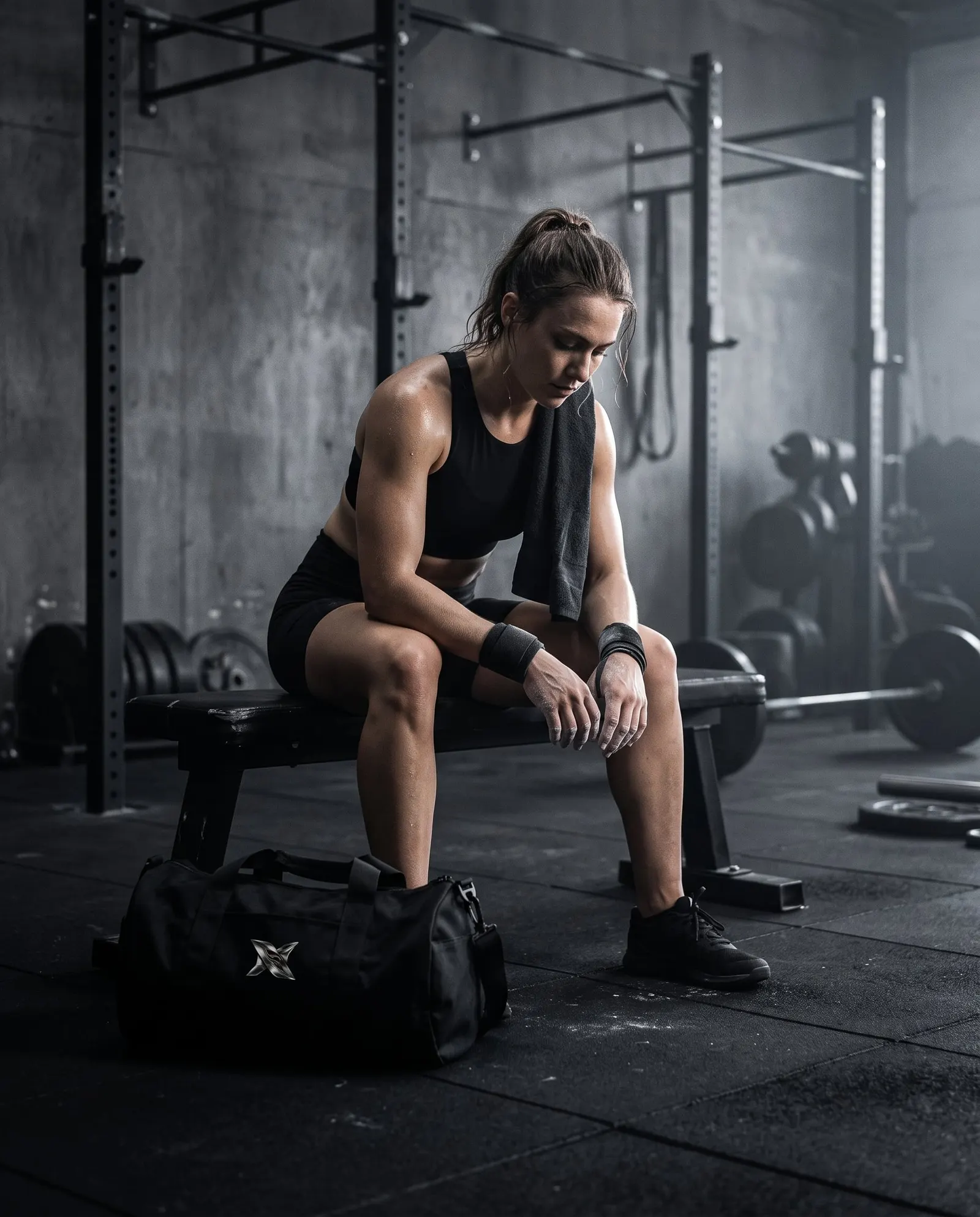Athlete resting between sets with Nexen gear